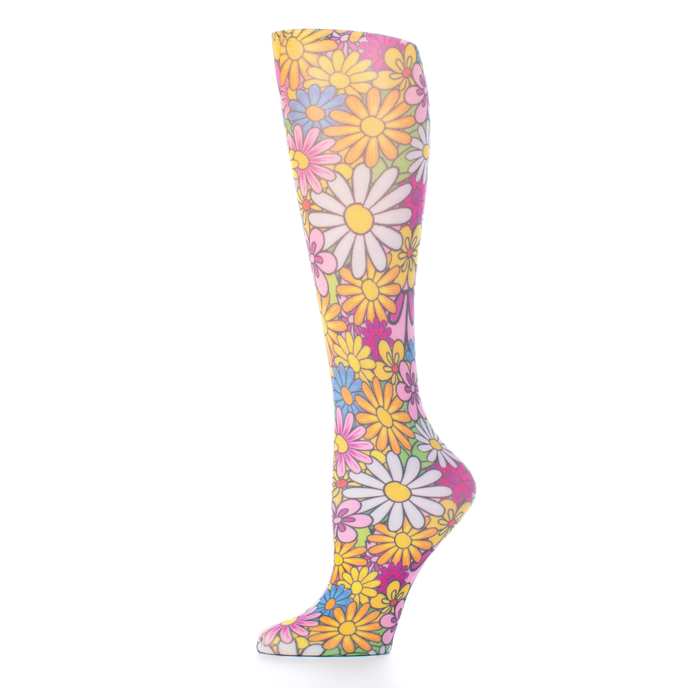Celeste Stein Womens 8-15 mmHg Compression Sock-Queen-Colorful Daisies