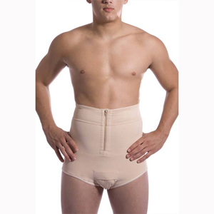 Isavela MG01 Abdominal Brief with Front Center Zipper-Small-Beige 