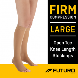 3M Futuro 3M 71050EN-3M Futuro Compression Stockings, Open Toe, Firm Compression, Unisex, Large, Bei