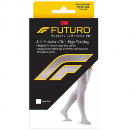 3M Futuro 71064EN Anti-Embolism Thigh-High Stockings, Closed Toe, Moderate Compression, White (Pair)