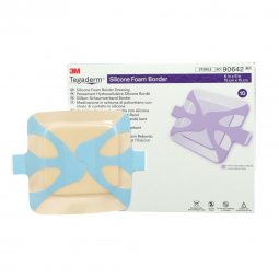 3M Tegaderm 3M Healthcare 90642 Silicone Adhesive with Border Silicone Foam Dressing, 6 x 6 Inch, Fo