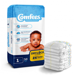 Comfees Attends Healthcare CMF-1-Attends Comfees Premium Diapers, Unisex, Tab Closure, Size 1 (BG/50
