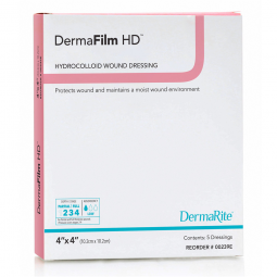 DermaFilm HD DermaRite Industries 00239E-DermaFilm HD Hydrocolloid Dressing, 4 x 4 in, Hydrocolloids