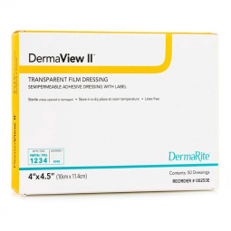 DermaView II DermaRite Industries 00253E-DermaView II Transparent Film Dressing with Border, 4 x 4 