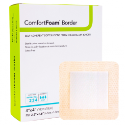 ComfortFoam Border DermaRite Industries 00317E-ComfortFoam Border Silicone Foam Dressing, 4 x 4 in, 