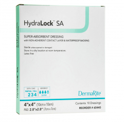 HydraLock SA DermaRite Industries 60440-HydraLock Super Absorbent Dressing, 4 x 4 Inch, Non-Adherent