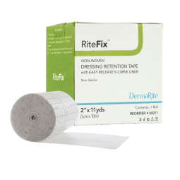 RiteFix DermaRite Industries 68211-RiteFix Nonwoven Dressing Retention Tape, 2 in x 11 yd, White, Re