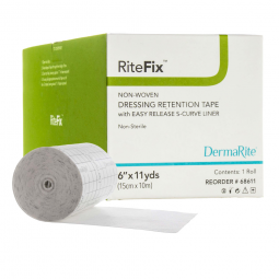 RiteFix DermaRite Industries 68611-RiteFix Nonwoven Dressing Retention Tape, 6 in x 11 yd, White, Re