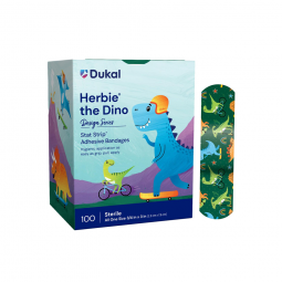 Dukal 296236 Stat Strip Adhesive Strip Bandage, Kid Design- Herbie the Dino (BX/100)