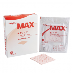 PolyMem Max 5045 Non-Adhesive Foam Dressing w/out Border, 4-1/2 x 4-1/2 in (BX/10)