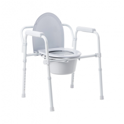 McKesson 146-11148-4 Folding Fixed Arm Steel Commode Chair, 16-2/3 - 22-1/2 in Height, Commode/Showe