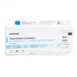 McKesson 16-FH612-McKesson Women's Intermittent Catheter with Hydrophilic Coating, Straight Tip, 12 