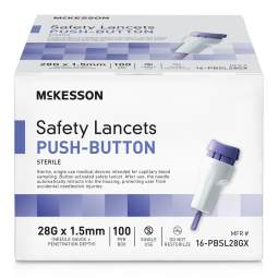 McKesson 16-PBSL28GX-McKesson Push Button Safety Lancet, 28 Gauge, Lancets & Lancing Devices (BX)