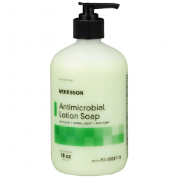 McKesson 53-28087-18 Antimicrobial Lotion Soap, Herbal Scent, 18 0z Pump Bottle (CS/12)