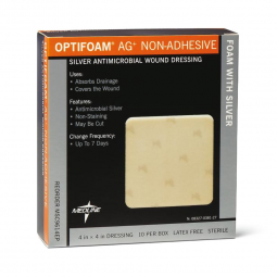 Optifoam Ag+ Medline MSC9614EP-Optifoam Ag+ Foam Dressing with Silver, 4 x 4 Inch, Silver Dressings 