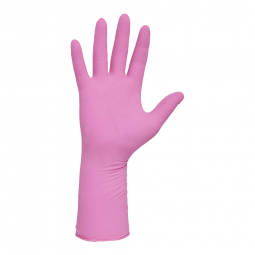 O&M Halyd 47454 Pink Underguard Nitrile Extended Cuff Length Exam Glove, Medium, Pink (BX/100)