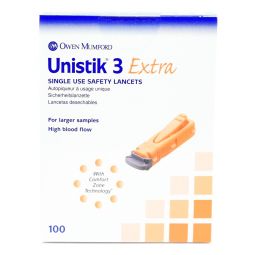 Owen Mumford Unistik 3 Extra Safety Lancets - 23 Gauge, 2 mm Depth, High Flow