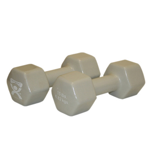 CanDo 10-0560-2 Vinyl Coated Dumbbell-15 lb-Silver-Pair