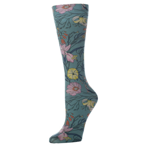Celeste Stein Womens 15-20 mmHg Compression Sock-Turquoise Lillies