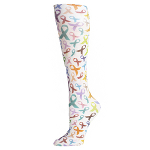 Celeste Stein Womens 8-15 mmHg Compression Sock-White Multi Ribbons