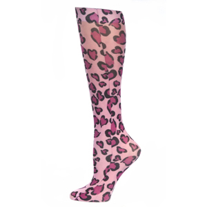 Celeste Stein Womens 20-30 mmHg Compression Sock-Pink Cheetah Heart