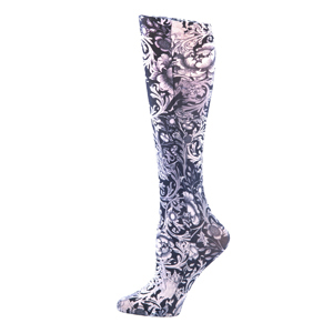 Celeste Stein 15-20 mmHg Compression Sock-Queen-B/W Vines and Roses