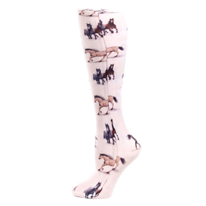 Celeste Stein Womens 8-15 mmHg Compression Sock-Queen-Beige Horses