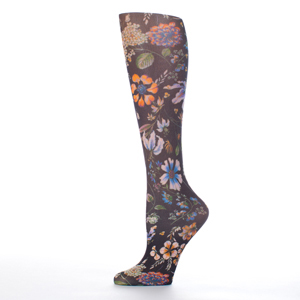 Celeste Stein Womens Compression Sock-Prairie Flowers Black