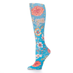 Celeste Stein Womens Compression Sock-Prairie Flowers Blue